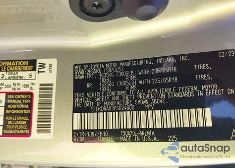 2023 Toyota Highlander Xle from USA, damaged, VIN 5TDKDRAH3PS024600